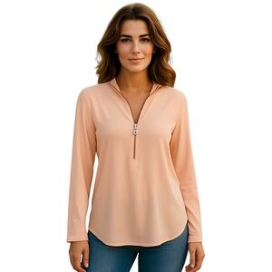 Michael Kors Sheer Pink and Silver Tag Zipper Top